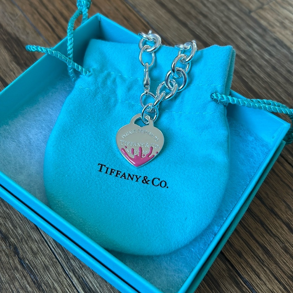 RARE! Return to Tiffany RETIRED pink SPLASH charm bracelet . RTT Tiffany & Co .